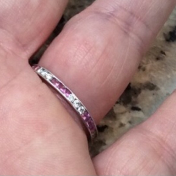 Diamond and pink sapphire 1 ctw 14 k white gold - Picture 6 of 6